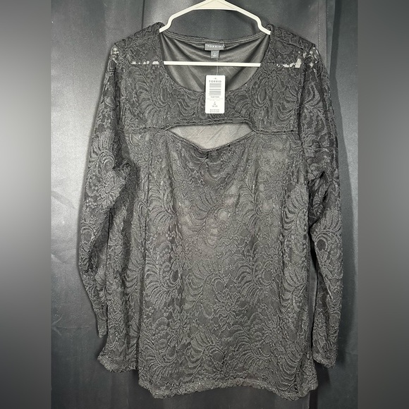 Torrid size 2 black lace long sleeve cutout top. - Picture 1 of 3